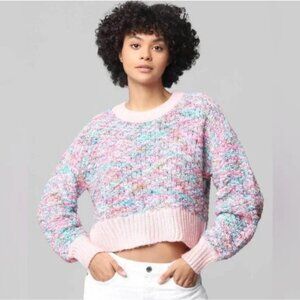 Jessica Simpson XS Cropped Sweater Chunky Knit Pastel Pink Multicolor Rainbow